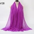 Bright purple cotton linen pleated scarf with frayed edges displayed on a mannequin - 180x90cm / Purple (#36)