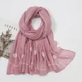 Pink vintage striped sunscreen shawl with delicate white star embroidery and ruffles - Pink Embroidered Style (YW165-11)