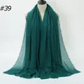 Deep green lightweight cotton linen scarf with elegant fringe and crinkled texture - 180x90cm / Dark Green (#39)