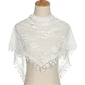 Elegant white lace floral shawl with tassel edges for women in classic French style - 140*50cm / White