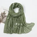 Olive green cotton linen scarf with white star embroidery and delicate laser cutouts - Olive Green Embroidered (YW165-06)