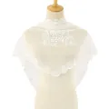 Elegant white lace bridal shawl with floral embroidery displayed on a mannequin - White / 140*48cm