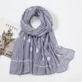 Lightweight lavender cotton-linen shawl with white star and dot embroidery patterns - Lavender Embroidered (YW165-08)