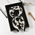 Elegant leopard print square scarf with black and brown silk texture for women - Rice Black Leopard