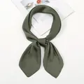 Detail of elegant olive green satin square scarf tied in a knot on white background - One Size / Dark Army Green