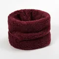 Detail shot of the thick burgundy faux wool neck warmer with soft plush knit texture - Wine Red