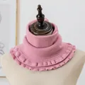 Close-up of pink knitted neck warmer featuring delicate ruffled edges and soft texture - 6#Dusty Pink