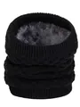 Λεπτομέρεια με γκρι γούνινη επένδυση και πλέξη κηρήθρας στο περιλαίμιο για προστασία από το κρύο - Στυλ Πλέξης Βάφλας (WB122-01) / Μαύρο
