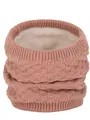 Detail of pink knitted neck warmer with thick white fleece lining for winter warmth - Waffle Knit Style (WB122-06)