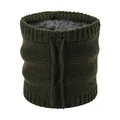 Detailed texture of dark olive green knit scarf with thick warm fleece lining and drawstrings - Fleece Lined Drawstring Cable Knit Style (WB095) / Army Green
