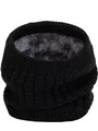 Detail of black chunky knit infinity scarf featuring soft grey faux wool fleece lining - Cable Knit Style (WB123-01)