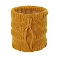 Winter knitted neck warmer for men and women with yellow thermal fleece lining and drawstring - Fleece Lined Drawstring Cable Knit Style (WB095) / Ginger Yellow