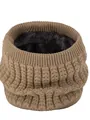 Detail of camel knitted neck gaiter showing thick black faux fur lining for winter warmth - Cable Knit Style (WB123-04)