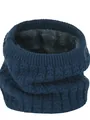 Close-up of navy knit neck warmer with thick grey faux fur lining for winter warmth - Cable Knit Style (WB123-06)