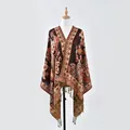 Detail of vintage paisley print shawl with intricate embroidery and long fringe tassels - 176*70cm / Black Red