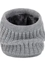 Detailed view of gray knit neck warmer featuring thick faux wool fleece lining for winter warmth - Cable Knit Style (WB123-07)