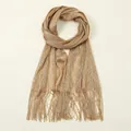 Elegant champagne gold metallic scarf with long fringe tassels for women's beachwear - Gold