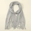 Elegant silver metallic thread shawl with fringe tassels for bikini cover-up and evening wear - Silver