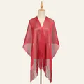 Elegant red metallic mesh shawl with tassels for evening dresses or beach cover-ups - Red