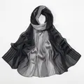 Lightweight black grey gradient pleated satin scarf shawl with soft silky texture - 180cmx76cm / Black+White