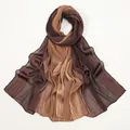 Gradient brown pleated satin scarf with soft shimmering texture for sun protection shawl - 180cmx76cm / Khaki & Coffee