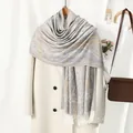 Elegant paisley jacquard scarf with white tassels paired with a beige wool coat and brown bag - 172x70cm / White & Camel