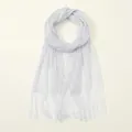 Elegant metallic silver shawl with fringe tassels for swimwear and evening dress - White