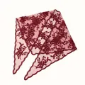 Chale de encaje rojo burdeos con bordado floral y bordes festoneados de malla fina - 135*45cm / Rojo (VS769-09)