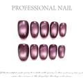 Short square deep purple cat eye press-on nails set with shimmering glossy finish - Purple Cat Eye (Short Oval) / XS
