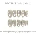 Silver grey cat eye press-on nails with purple aurora shimmer 10-piece set - XS / Enchanting Purple (W329)