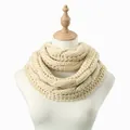 Detailed texture of thick corn cable knit pattern on warm cream infinity scarf - Wb135-01# Beige / 23*22cm