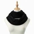 Detailed close-up showing the premium cable knit texture of the black infinity scarf - Geometric Crochet Style (WB135-02#Black)