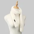 Close-up of white faux fur scarf texture and brand label on a mannequin neck - 130x5cm / White (YR372)