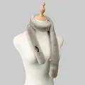 Detail of light gray faux rabbit fur scarf with Ecolusia brand label and soft plush texture - 130x5cm / Gray (YR372)