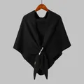 Detail of black knitted shawl featuring white pearl bead embellishments and texture - 180x75cm / Black