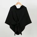 Women's black knit triangle shawl with decorative front knot and soft textured finish - Knot Design Shawl / Black