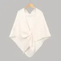 Chic beige knitted triangle shawl for women with elegant front knot on a wooden hanger - Knot Design Shawl / White