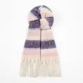 Sciarpa invernale a quadri arcobaleno viola rosa e beige con morbide frange rifinite - 220x40cm / A Strisce Viola Rosa Bianco