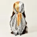 Silk-satin square headscarf featuring paisley and geometric patterns in gold and silver - 90*90cm / Dark Gray Paisley (FJ1001-Dark Gray)