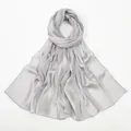 Detail of grey pleated linen scarf texture with elegant vertical stripes and silk sheen - 180x75cm / Silver Grey