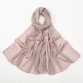 Detail of dusty pink chiffon shawl with vertical satin stripes and neat hemmed edges - 180x75cm / Dusky Pink