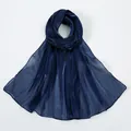 Detail of navy blue lightweight scarf with glossy silk texture and sheer finish - Navy Blue