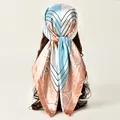 Blue and cream paisley silk-feel square scarf worn as a stylish headband for women - 90*90cm / Orange Border Paisley (FJ1001-Orange)