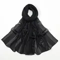 Macro shot of lightweight black floral scarf with subtle silver metallic vertical stripes - 180x75cm / Black