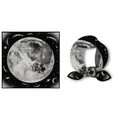 Macro detail of silk square scarf featuring celestial horse and moon patterns - Black