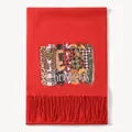 Roter Kaschmir-Gefühl Schal mit Merry Christmas Leoparden-Print und Fransenbordüre - MERRY Christmas Kunsttext Muster (RS146) / Rot