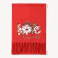 Roter Schal mit Kaschmir-Gefühl, Weihnachtsmann-Motiv und stilvollen Fransenenden - LOVE Weihnachtsmann Kunstmuster (RS147) / Rot