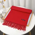 Red cashmere feel Christmas scarf with elegant tassels and stitched fabric label - Cashmere Style with Cashmere Label (YR024)