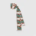 Detail of long silk twilly scarf featuring traditional red and green floral patterns - Dunhuang Red White Green (S973)