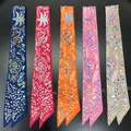 Narrow silk twilly scarves set with artistic hand-painted abstract patterns - 5x90cm / Khaki